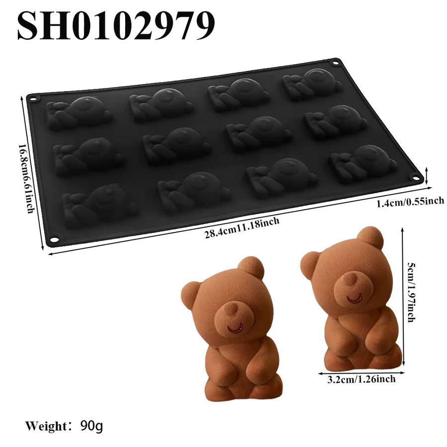 SHENHONG 12-fach Silikonform mit Bärenmotiv in Weiß oder Schwarz für Schokolade, Kekse und Kuchen - Bild 4