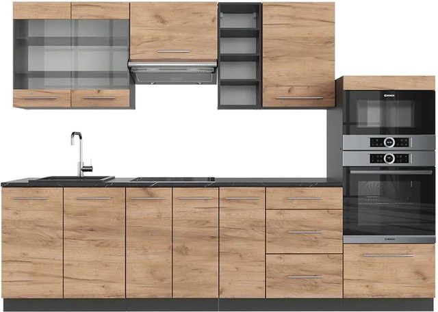 Vicco Fame-Line Küchenzeile Goldkraft Eiche Anthrazit Breite: 280 cm - Bild 1