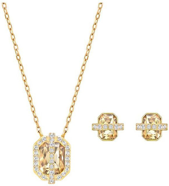 Swarovski Schmuck-Set, Ohrringe und Halskette, Gold, Kristall, Damen - Bild 1