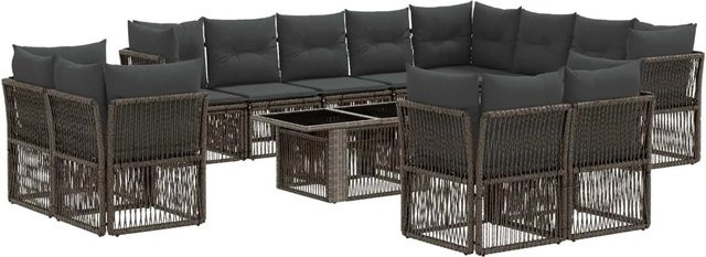 vidaXL Gartensofa-Set 13-teilig in Grau aus Poly-Rattan mit Polstern und Couchtisch in U-Form - Bild 1