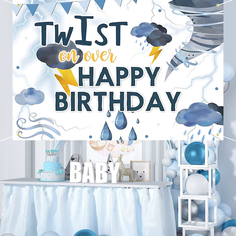 Tornado Happy Birthday Party Banner mit blauen Wolken zur Dekoration für den 1. Geburtstag - Bild 4