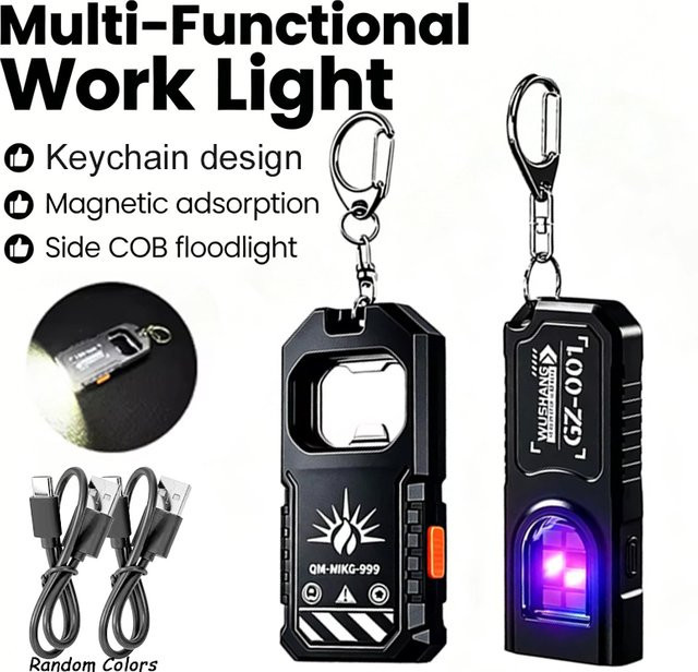 XIWANGFIRE Tragbare COB-LED-Taschenlampe mit Magnet und USB-Aufladung, Mini-Schlüsselanhänger in Schwarz - Bild 1