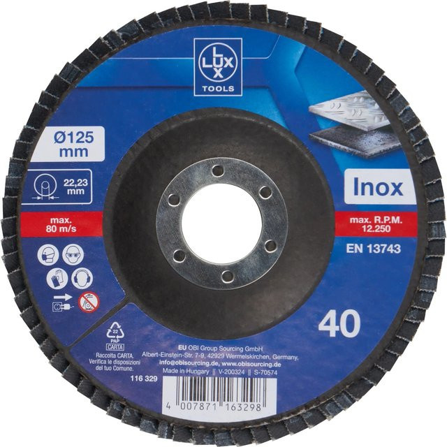 LUX-TOOLS Fächerschleifscheibe für Metall in Blau, Durchmesser: 125 mm - Bild 1