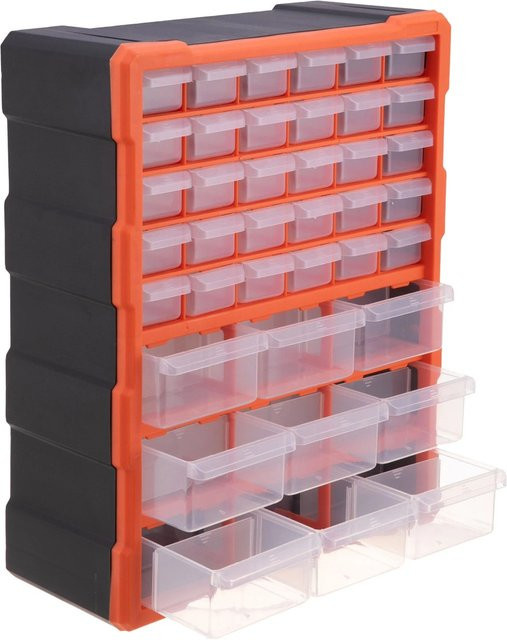 Relaxdays Kleinteilemagazin aus Kunststoff, Schwarz und Orange, erweiterbar, Wandmontage, B/T/H: 47 x 38 x 16 cm - Bild 1