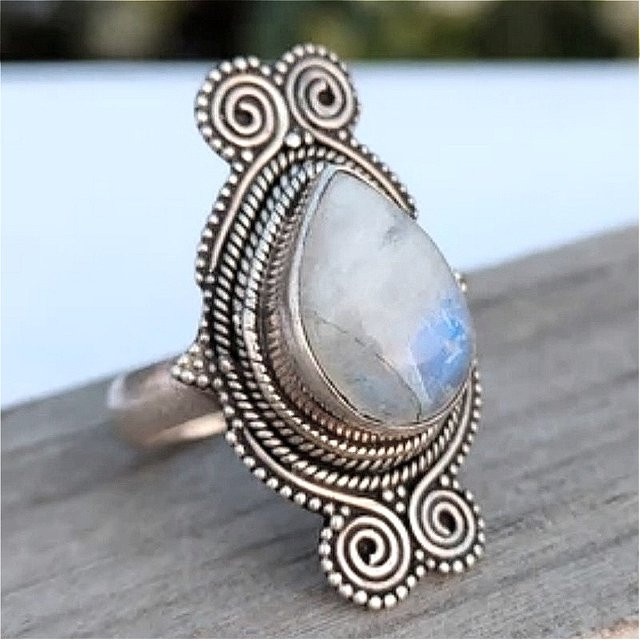 YoYo Ring, Vintage, Silber, Mondstein, Damen - Bild 1