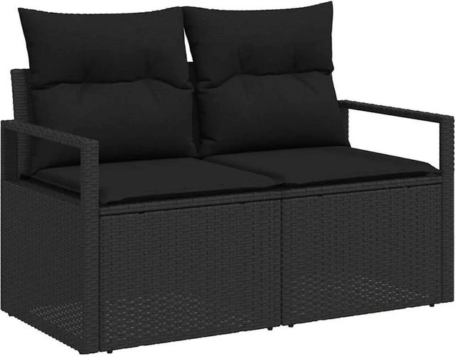 vidaXL Garten-Sofa-Set 6-teilig aus Poly Rattan in Schwarz mit Polsterkissen und Tisch - Bild 1