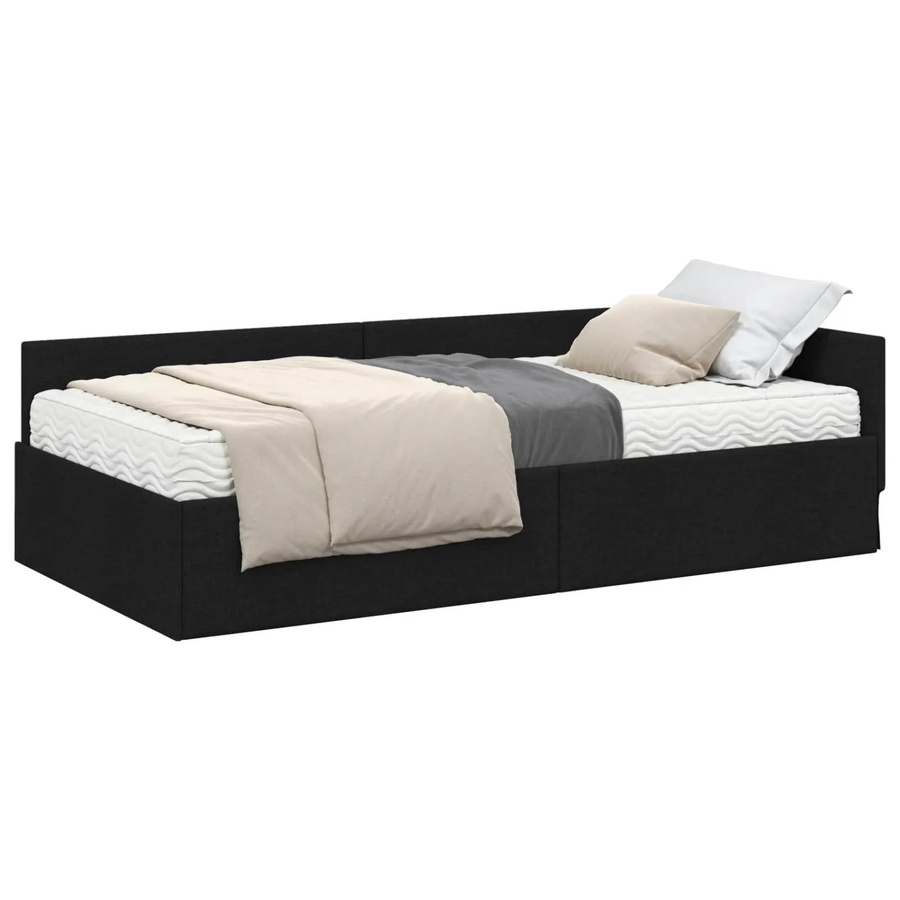 vidaXL Eckbettgestell mit Matratze 2-teiliges Set in Schwarz aus Stoff und Holz, B/T: 80 x 200 cm - Bild 2
