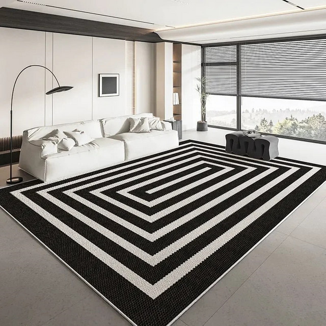 VIKAMA Moderner Geometrischer Wohnzimmerteppich in Schwarz-Weiß, Rutschfest und Waschbar - Bild 1