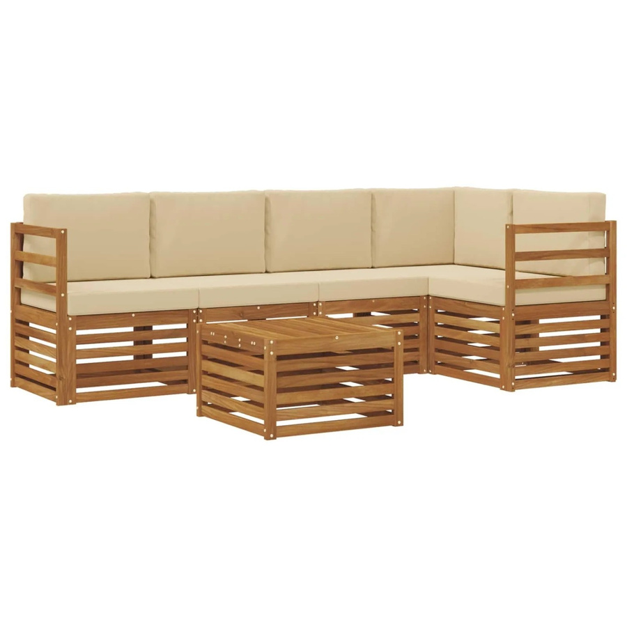 vidaXL Sofagarnitur 6-teilig aus Massivholz Akazie in Natur und Beige mit Polsterung und Armlehnen im modernen L-Shape Design - Bild 2