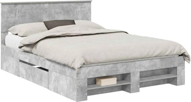 vidaXL Bettrahmen mit Kopfteil in Betongrau aus Holzwerkstoff, B/T/H: 140 x 200 x 90 cm - Bild 1