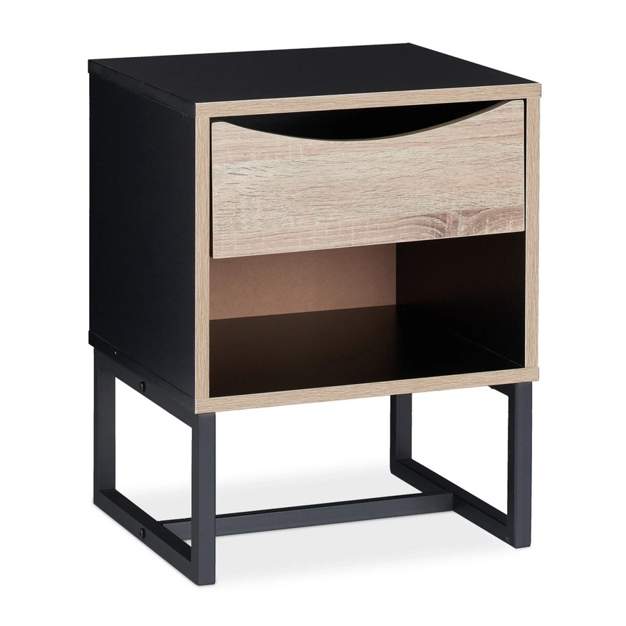 Relaxdays Nachttisch in Schwarz mit Schublade im rustikalen Stil, B/T/H: 50 x 39 x 35 cm - Bild 2