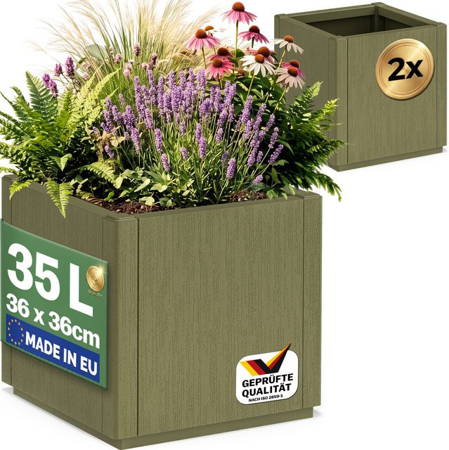 CASARIA Blumentopf 2er-Set Grün Kunststoff B/T/H: 36 x 36 x 35 cm - Bild 1