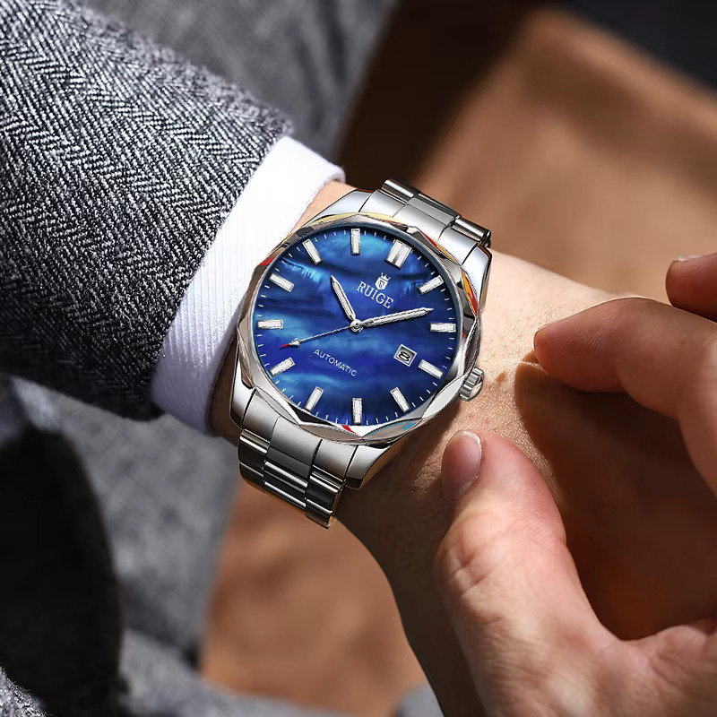 RUIGE Armbanduhr Automatik, Edelstahl, Blau, Herren - Bild 3