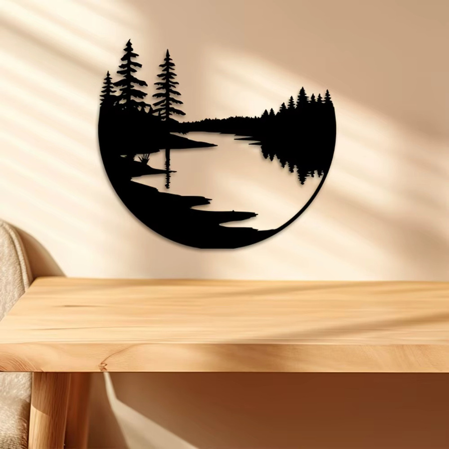 CIFBUY Metall-Wandkunst Bergbach in Schwarz als wetterfeste Terrassendekoration, B: 20,32 cm, H: 20,32 cm - Bild 4