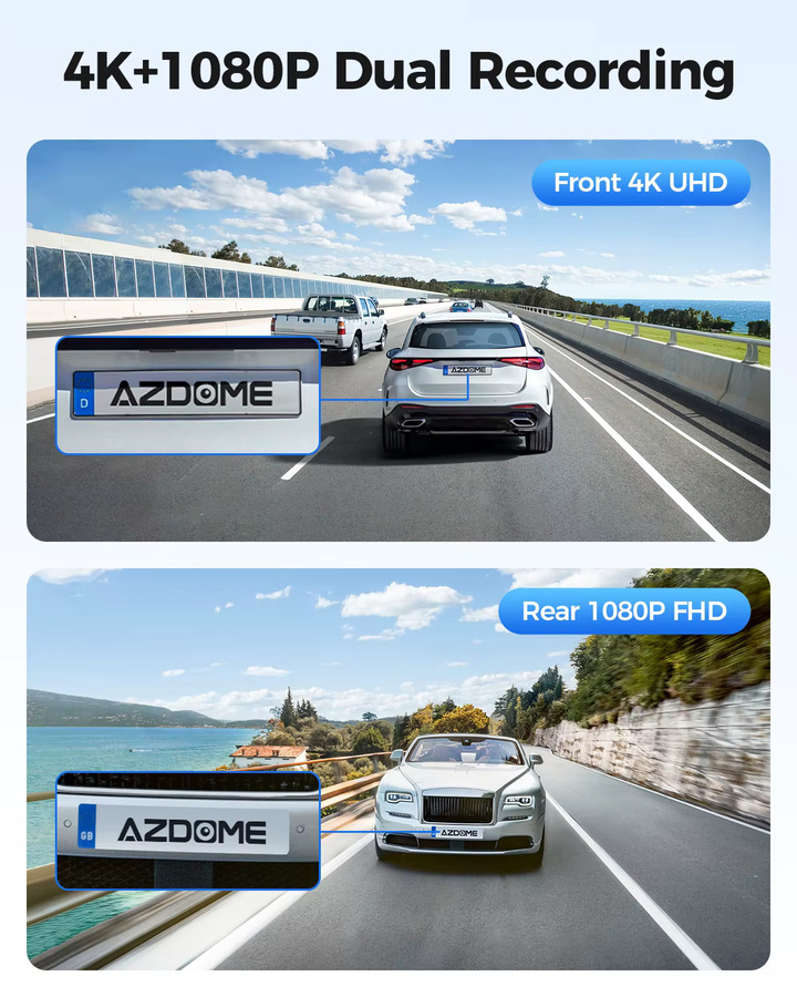 AZDOME Dashcam M300S in 4K UHD mit Sprachsteuerung, GPS, WIFI 6, ADAS und 24-Stunden-Parküberwachung, Schwarz - Bild 2