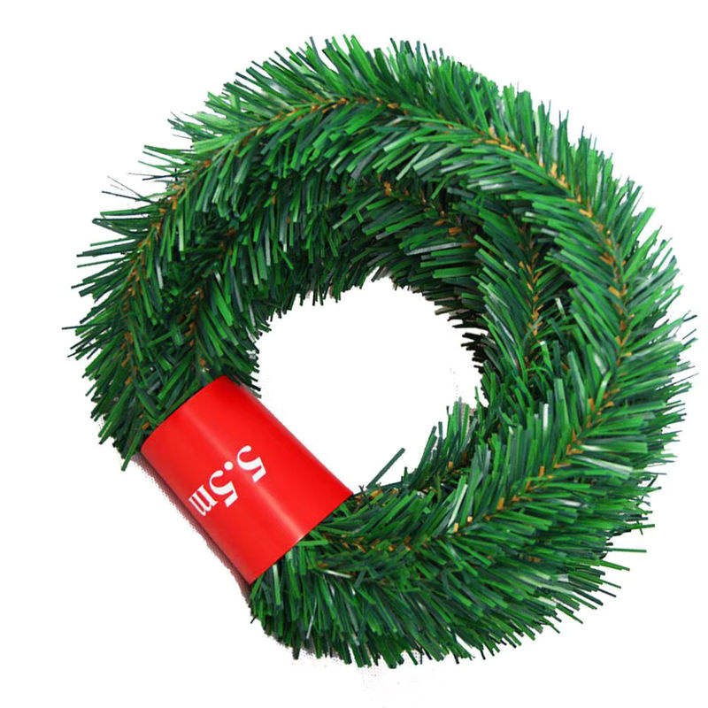 Grüne Kiefern-Weihnachtsgirlande aus Kunststoff und Rattan, 5,5 m hängende Weihnachtsdekoration - Bild 4