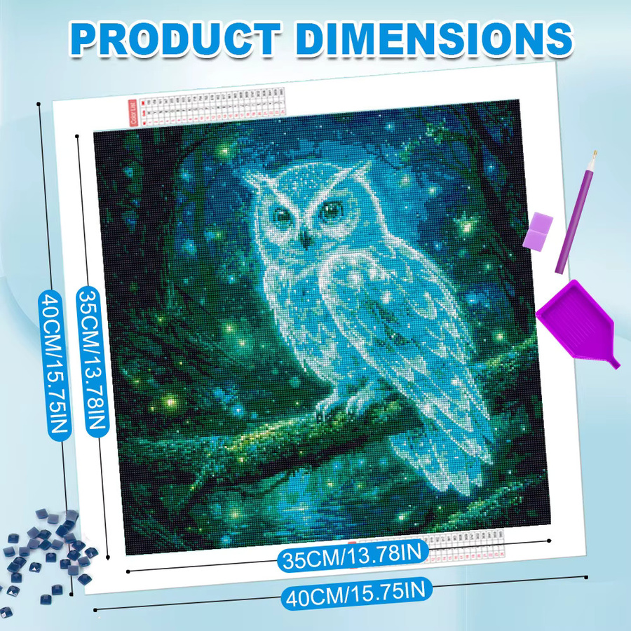 Huacan Diamond Painting Bastelset Eulen-Dekoration als rundes Mosaik in Multicolour - Bild 3