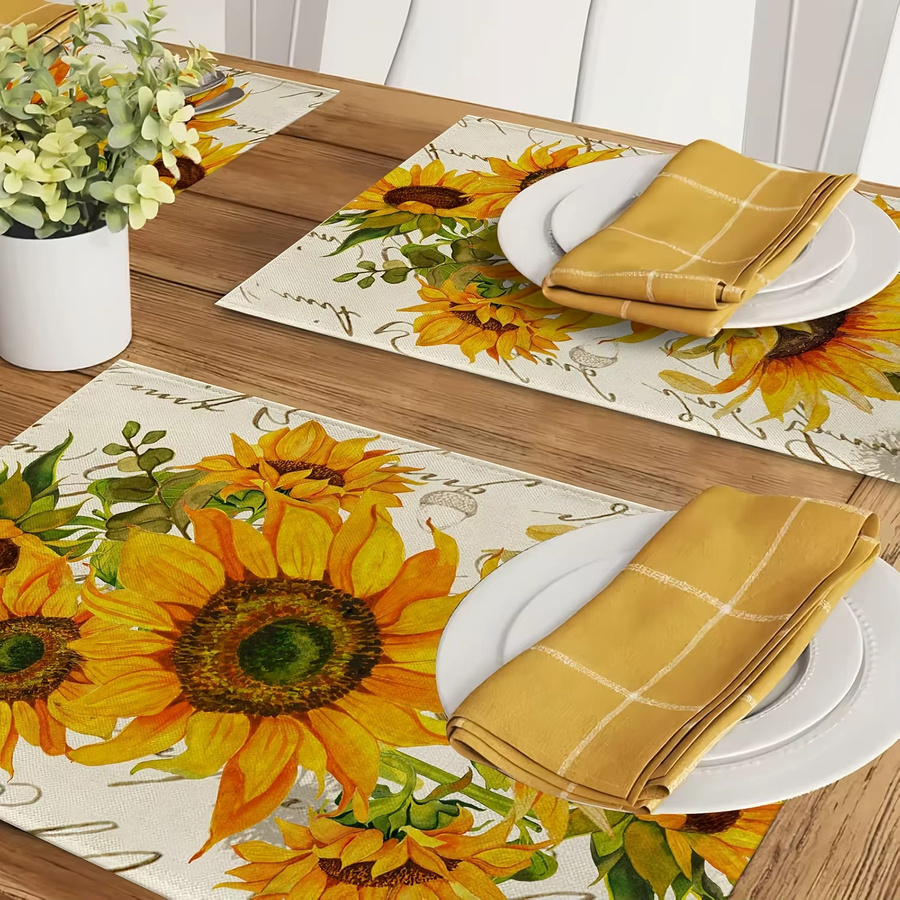 VIKAMA 4-teiliges wasserdichtes Tischset mit Sonnenblumen-Design in Gelb und Multicolour für Café und Party - Bild 2