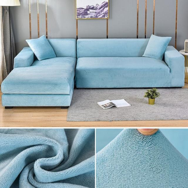 Elastischer Samt Sofaüberwurf für Ecksofas und Sessel, hellblau, Breite: 90-140 cm - Bild 1