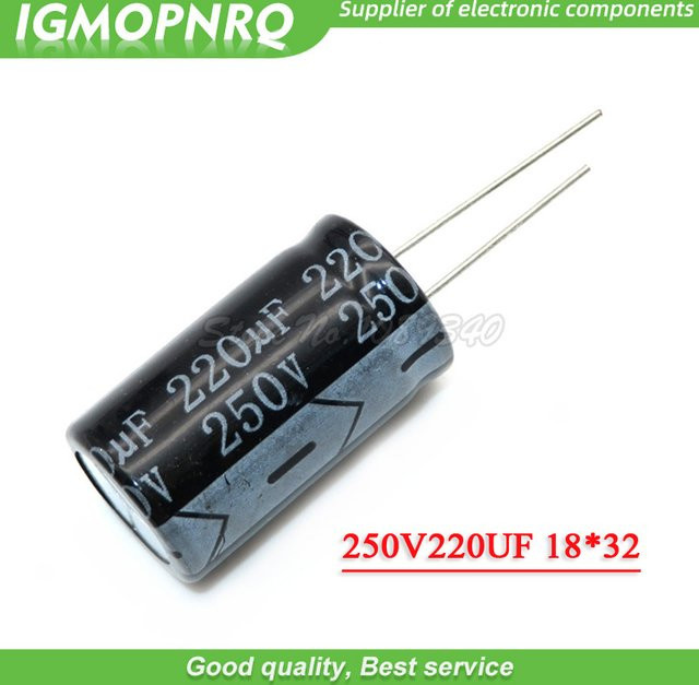 5 Stück Elektrolytkondensatoren 220µF 250V in Schwarz, Durchmesser: 18 mm, Höhe: 32 mm - Bild 1