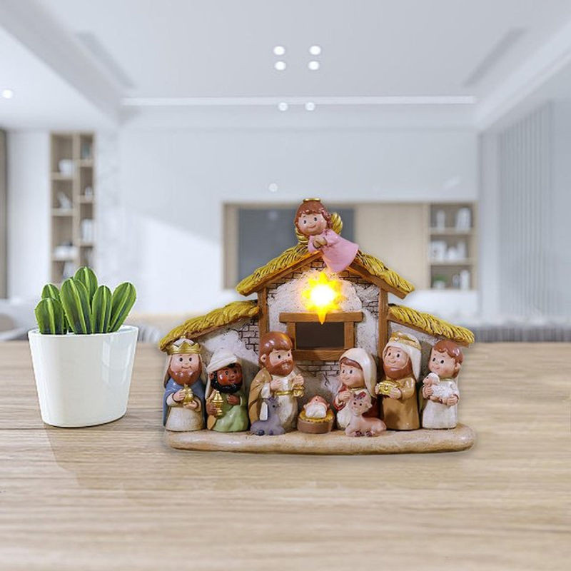 Serenable Weihnachtskrippe mit Figurenset aus Kunstharz, mehrfarbige Weihnachtsdekoration für die Geburt Jesu - Bild 1