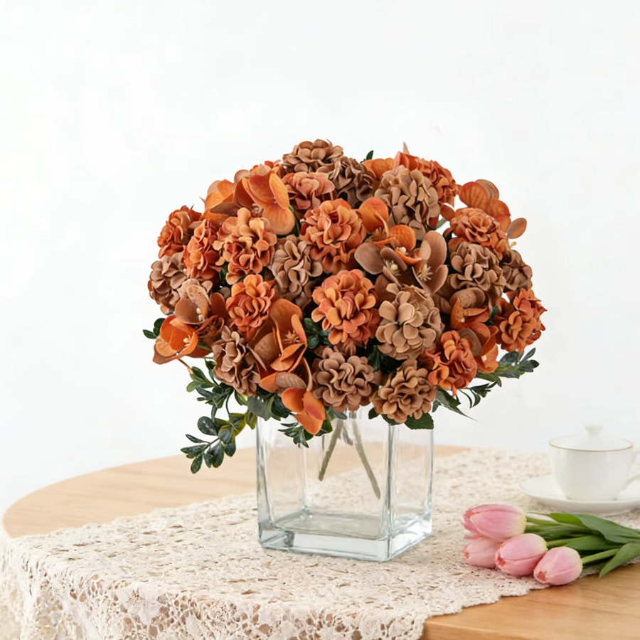 ZQCY Künstliche Hortensien-Blumen in Orange für Hochzeitsdeko und Heimdekoration - Bild 2