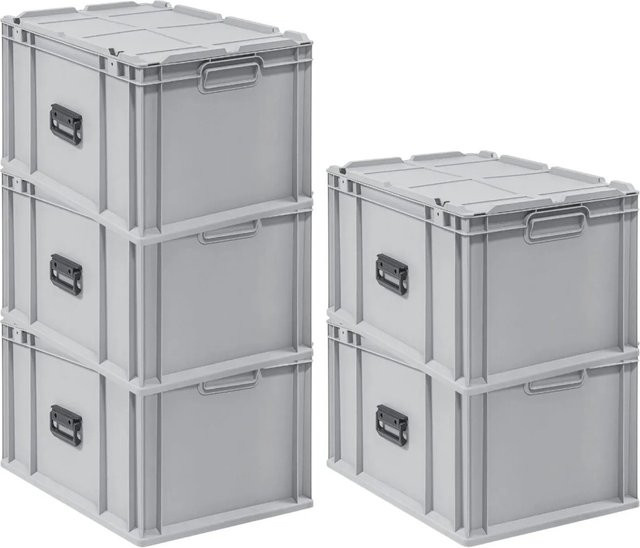 PROREGAL Spar Set 5x Eurobox Nextgen Portable Transportbehälter Grau, H x B x T: 33,5 x 60 x 40 cm, 65 Liter - Bild 1
