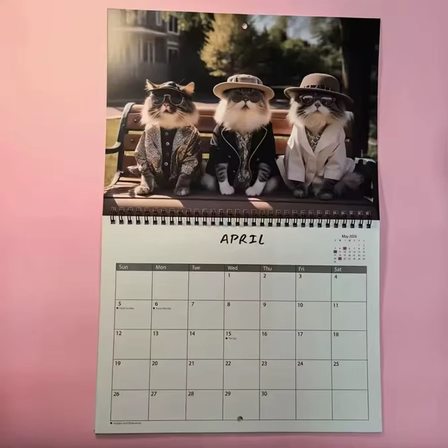 Hängekalender 2026 mit süßen Katzenmotiven in Brillen-Optik, Monatsplaner Januar bis Dezember, weiß und mehrfarbig - Bild 2