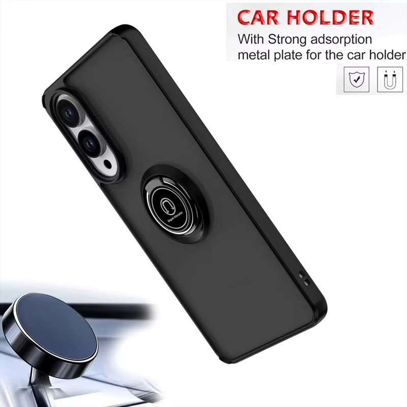 Stoßfeste Armor-Matte-Hülle für Samsung Galaxy mit magnetischem Ringständer in Schwarz - Bild 2