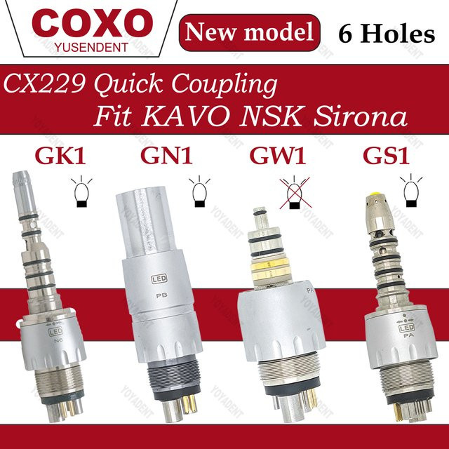 COXO Dental-Handstück-Kupplungsadapter 6-polig in Silber passend für KAVO NSK Sirona - Bild 1