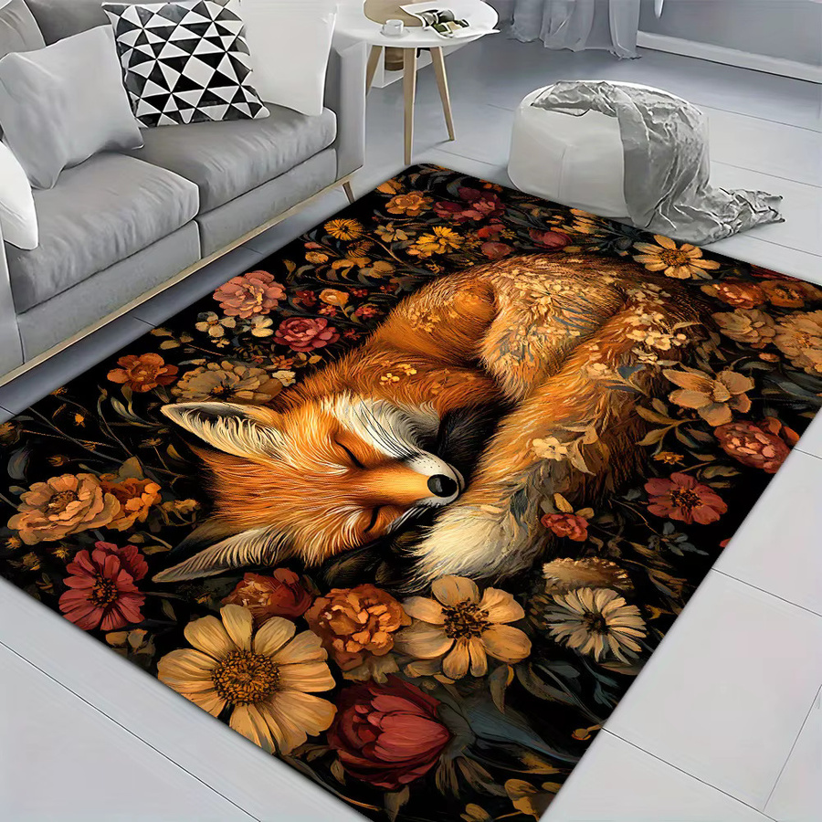 VIKAMA Schlafender Fuchs-Teppich aus Kunstfell in Multicolour für Wohnzimmer, Schlafzimmer, Küche oder Badezimmer - Bild 4