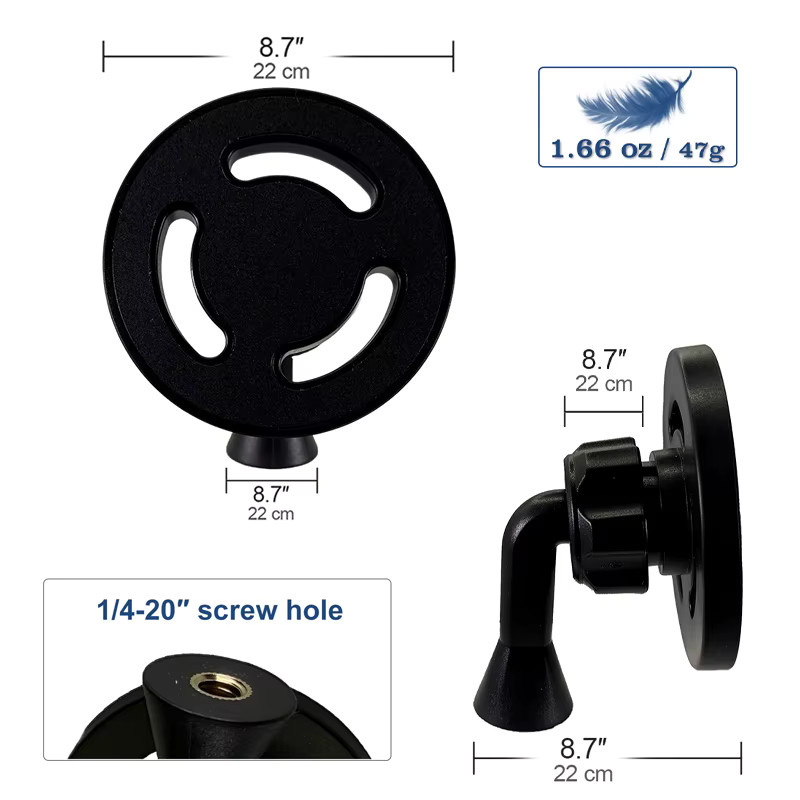 Magnetischer Telefon Stativ Mount Adapter mit 1/4 Zoll Loch für MagSafe, kompatibel mit iPhone 15 und Samsung, Farbe: Schwarz - Bild 2