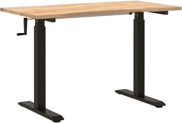 vidaXL Höhenverstellbarer Schreibtisch aus Massivholz Eiche und Metall, Schwarz und Braun, B/T: 120 x 60 cm - Bild 1