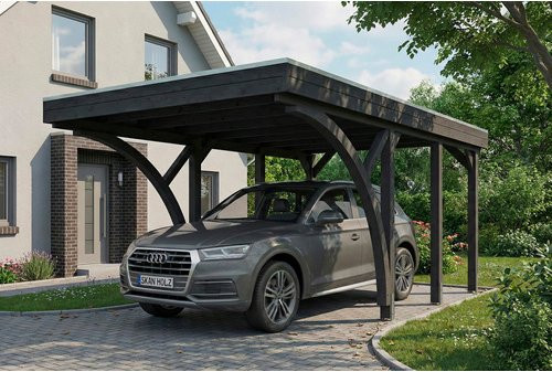 SKANHOLZ Carport Friesland aus Fichte mit zwei Einfahrtsbögen und Flachdach, Farbe: Anthrazit/Schwarz, B: 320 cm, T: 555 cm, H: 239 cm - Bild 1