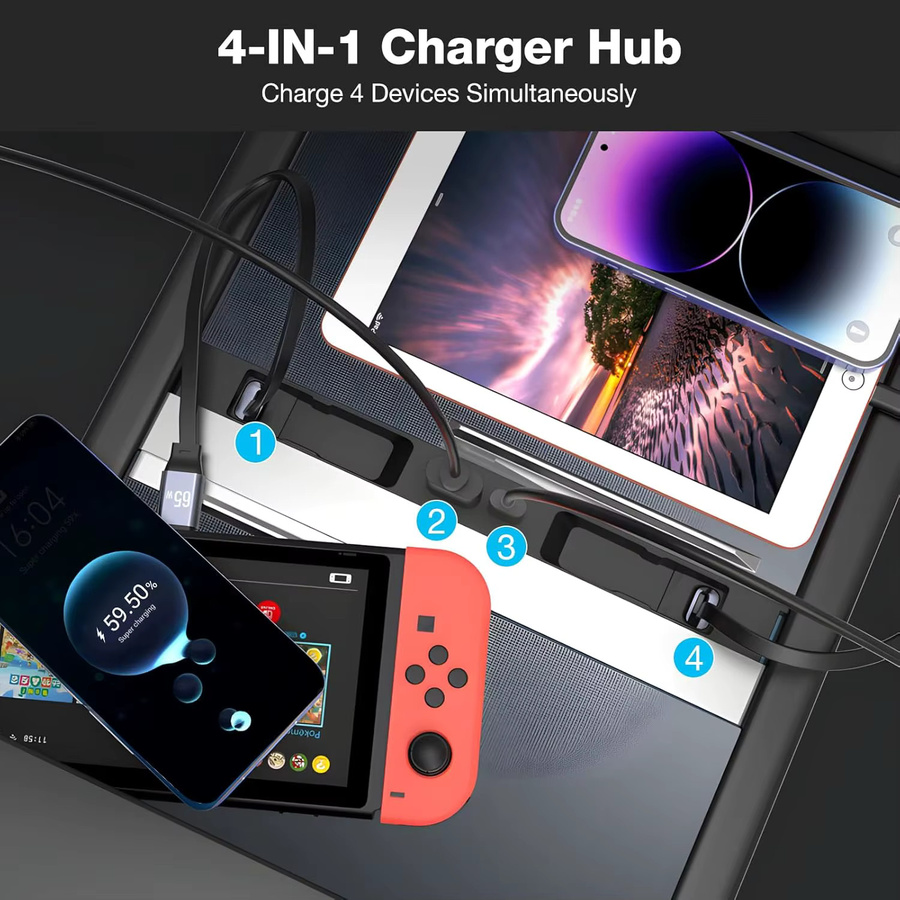 MIYOKAKING USB-Hub-Ladegerät für Tesla Model Y 2020-2024 und Model 3 2020-2023 mit Schnellladung und einziehbaren USB-C Kabeln, Schwarz - Bild 4