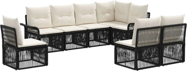 vidaXL Gartensofa-Set 8-teilig in Schwarz aus Poly-Rattan mit Polstern und L-Form für Garten und Terrasse - Bild 1
