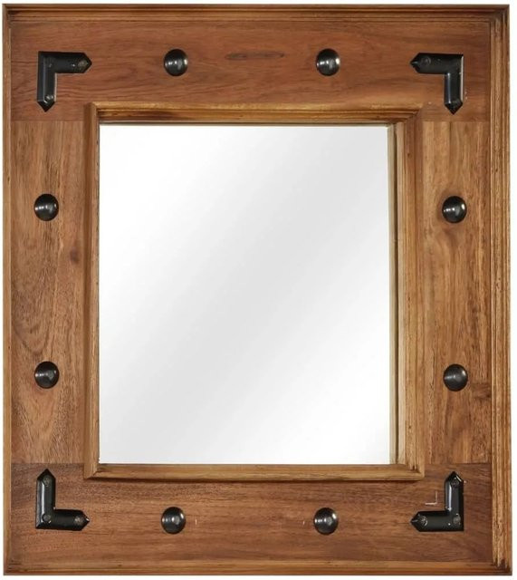 vidaXL Vintage Spiegel aus Akazienholz in Braun, B/H: 50 x 50 cm - Bild 1