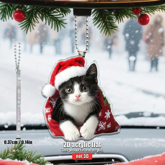 Weihnachtsbaum-Anhänger mit Katze im roten Umhang aus Acryl für deine Weihnachtsdekoration - Bild 1