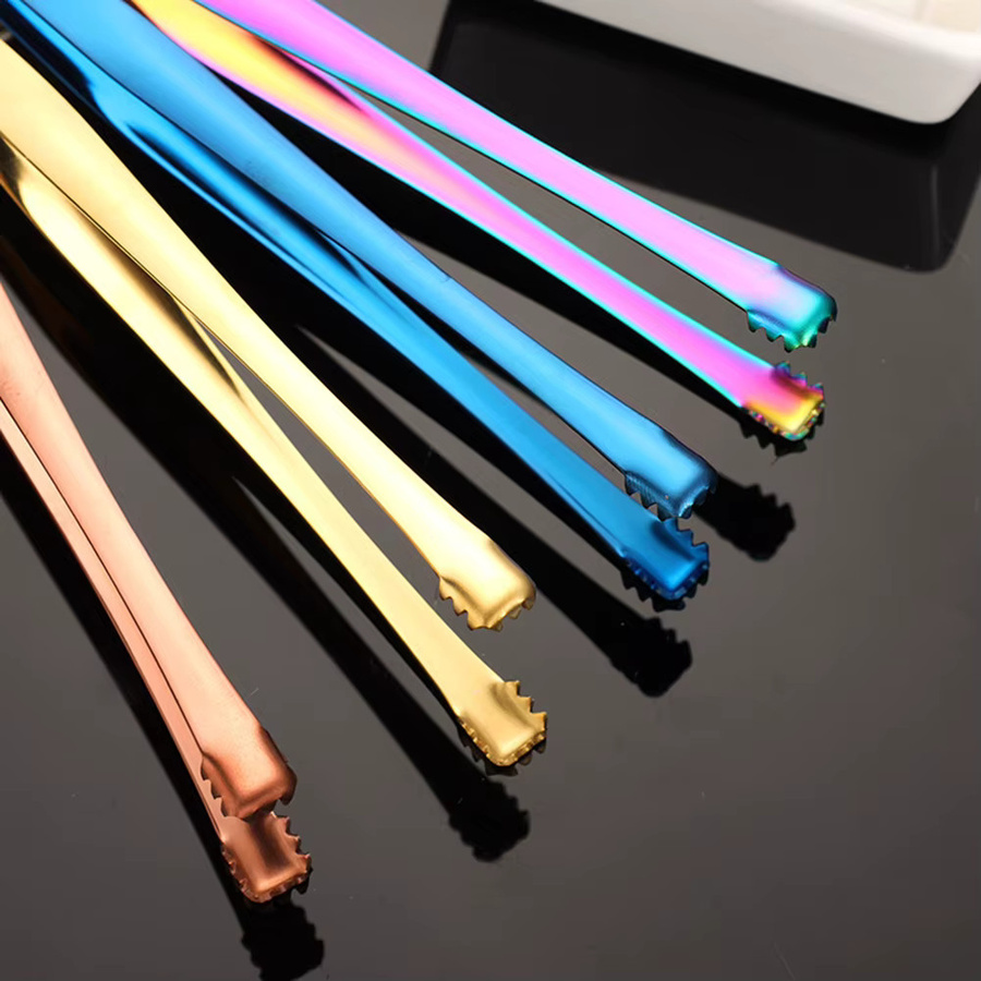 Aihogard Edelstahl Eiswürfel-Zange und Zuckerwürfel-Clip Set, 3 Stück, Mehrzweck-Pinzette mit langem Griff für Küche und BBQ, Multicolour - Bild 3