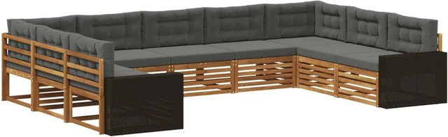 vidaXL Outdoor-Sofagarnitur aus Akazienholz in L-Form mit Kissen, Natur und Anthrazit - Bild 1