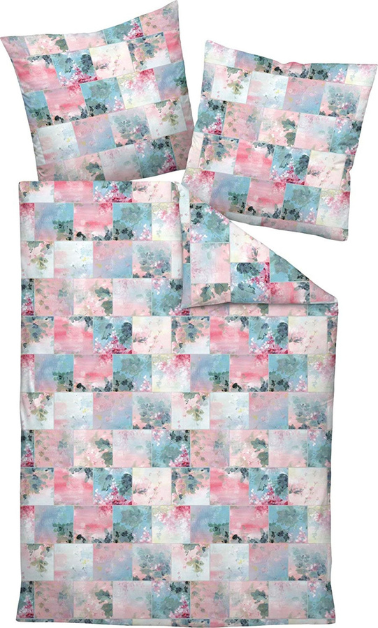 Janine Milano Mako-Satin Bettwäsche Karo Shabby Chic in Blau und Rosa, B/H: 155 x 220 cm mit Kissenbezug 80 x 80 cm - Bild 1
