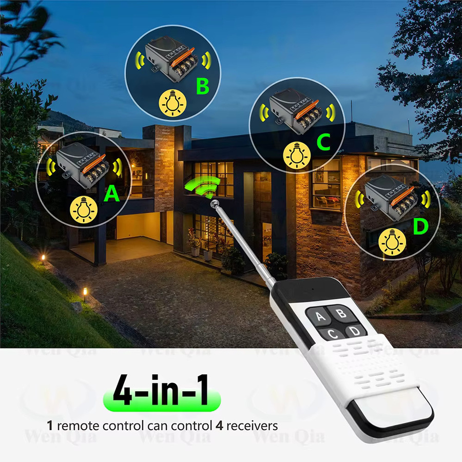 WenQia Drahtloser Fernbedienungsschalter 433MHz mit 30A Hochleistungs-RF-Relaismodul und 1000m Reichweite in Schwarz - Bild 3