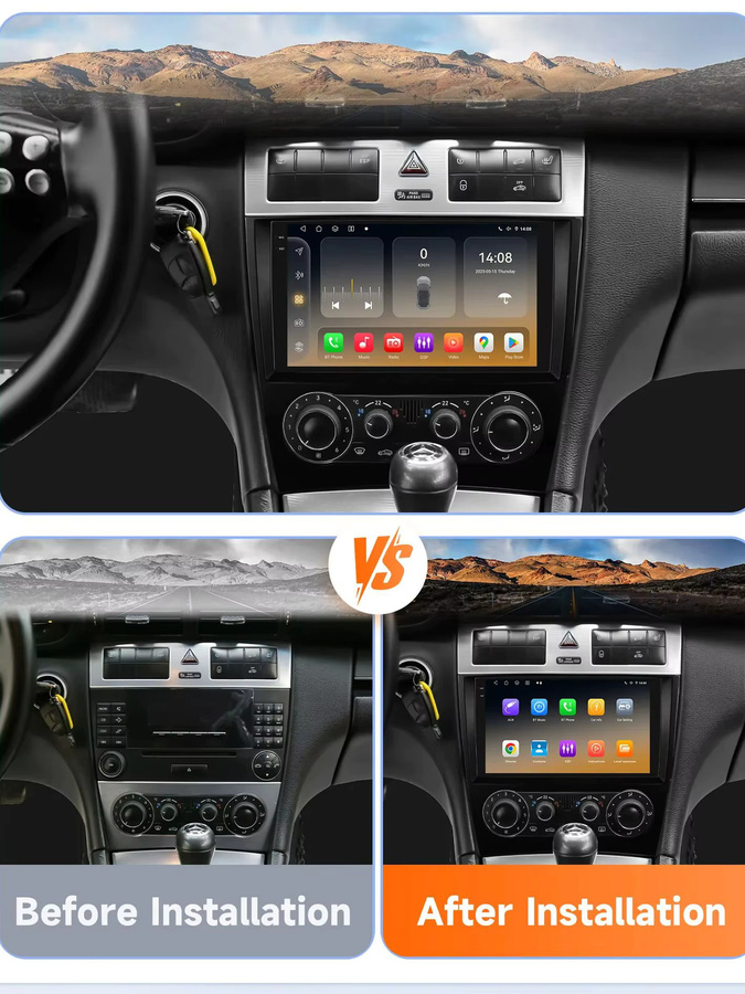 Hizpo Android 14 Autoradio mit 9 Zoll Display für Mercedes Benz C-Klasse W203 und CLK W209, Snapdragon 6115, Carplay, 4G, Bluetooth, GPS, Schwarz - Bild 4
