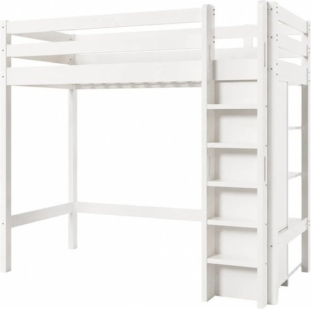 Merax Hochbett für Kinder mit Kleiderschrank und Regalen, Weiß, B/T/H: 90 x 200 x 208 cm