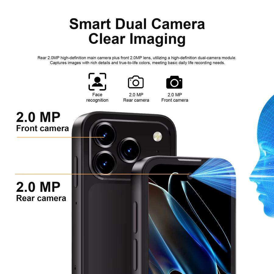 SERVO Mini Pocket Smartphone Android-System mit 16GB ROM, Dual-SIM, WLAN und Face ID in Grau - Bild 3