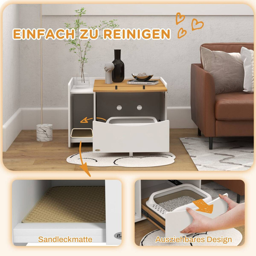 PawHut Katzenschrank für die Katzentoilette in Eiche mit ausziehbarem Fach und Streuauffangmatte, B/T/H: 50 x 78 x 51 cm - Bild 4