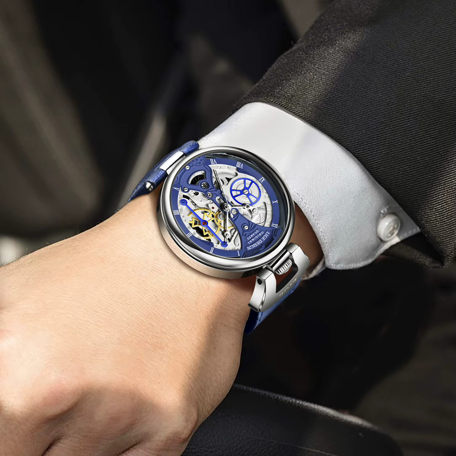 LIGE Armbanduhr Quarz, Leder, Blau, Herren - Bild 4
