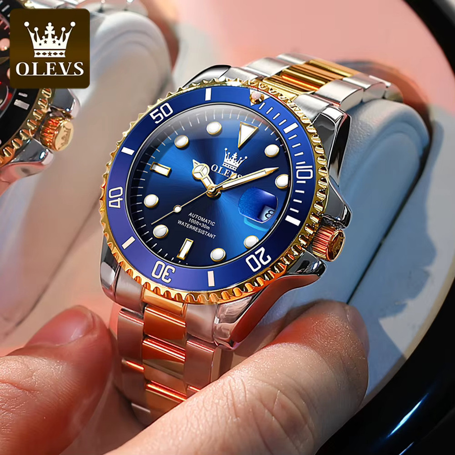 OLEVS Armbanduhr Automatik, Edelstahl, Zirkonia, Blau, Herren - Bild 2