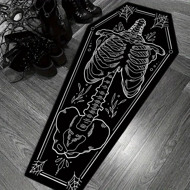 Vikama Gothic Sarg Teppich mit Skelett-Muster in Schwarz und Grau für Wohnzimmer und Schlafzimmer - Bild 1