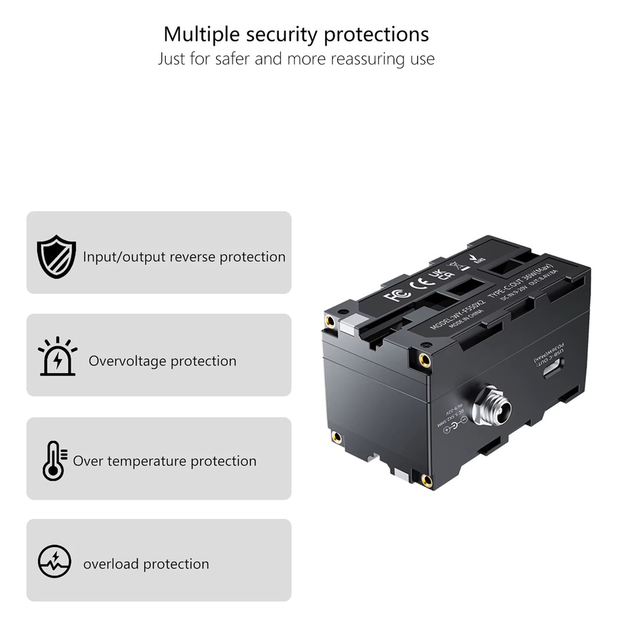 Probty Doppelseitiger NP-F Dummy-Akku-Adapter für Kamera und Monitor, D-Tap zu DC 5,5 x 2,5 mm Kabel, Schwarz, kompatibel mit NP-F550, NP-F750 und NP-F970 - Bild 3